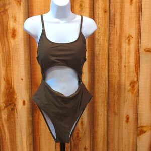 Tempt Me Olive Green One Piece Cut-Out Swimsuit with Tie Back